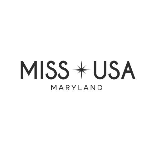 The logo features the text "MISS USA" with a starburst symbol between the words and "MARYLAND" written below in smaller letters, all in black font on a white background.