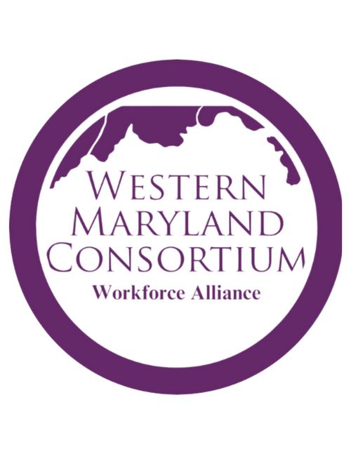 The logo for Western Maryland Consortium Workforce Alliance features a purple circular border with a map outline at the top and the organization's name in the center.