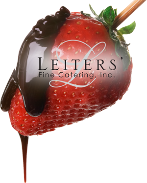 A fresh strawberry dipped in rich chocolate, with the text 