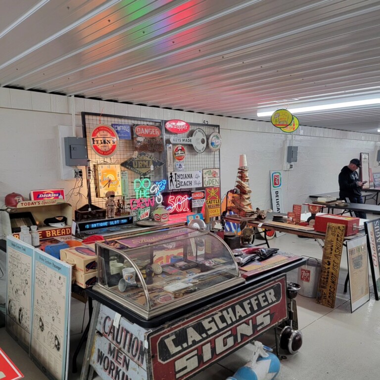 Store of vintage items such as signs, LED lights, and other items.