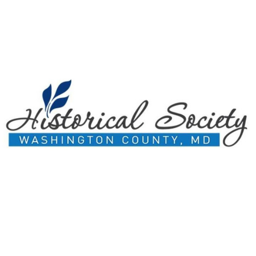 Logo of the Historical Society of Washington County, MD, featuring blue leaves above the word 