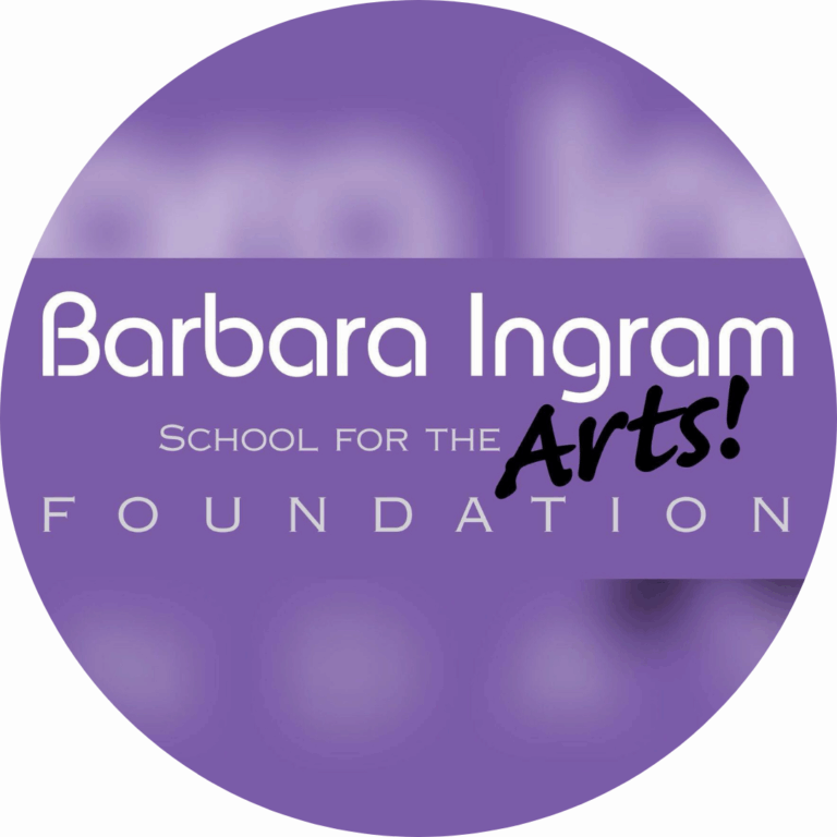 A circular purple logo with the text 